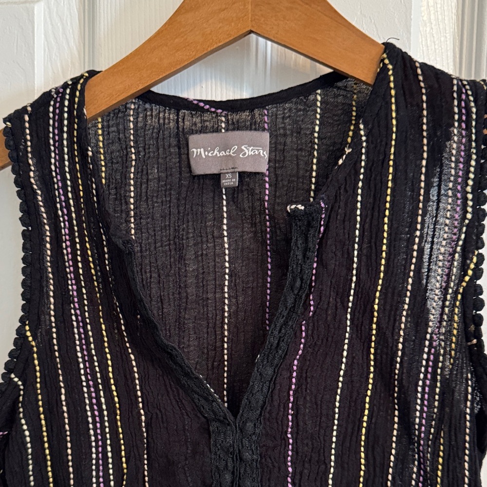 Michael Stars Black Top with Multicolor Stripes Size XS
